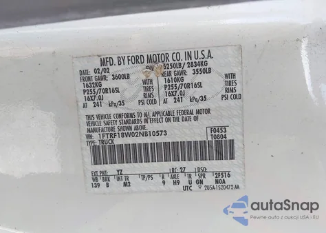 2002 Ford F-150 Xl/Xlt из США, поврежденный, VIN 1FTRF18W02NB10573